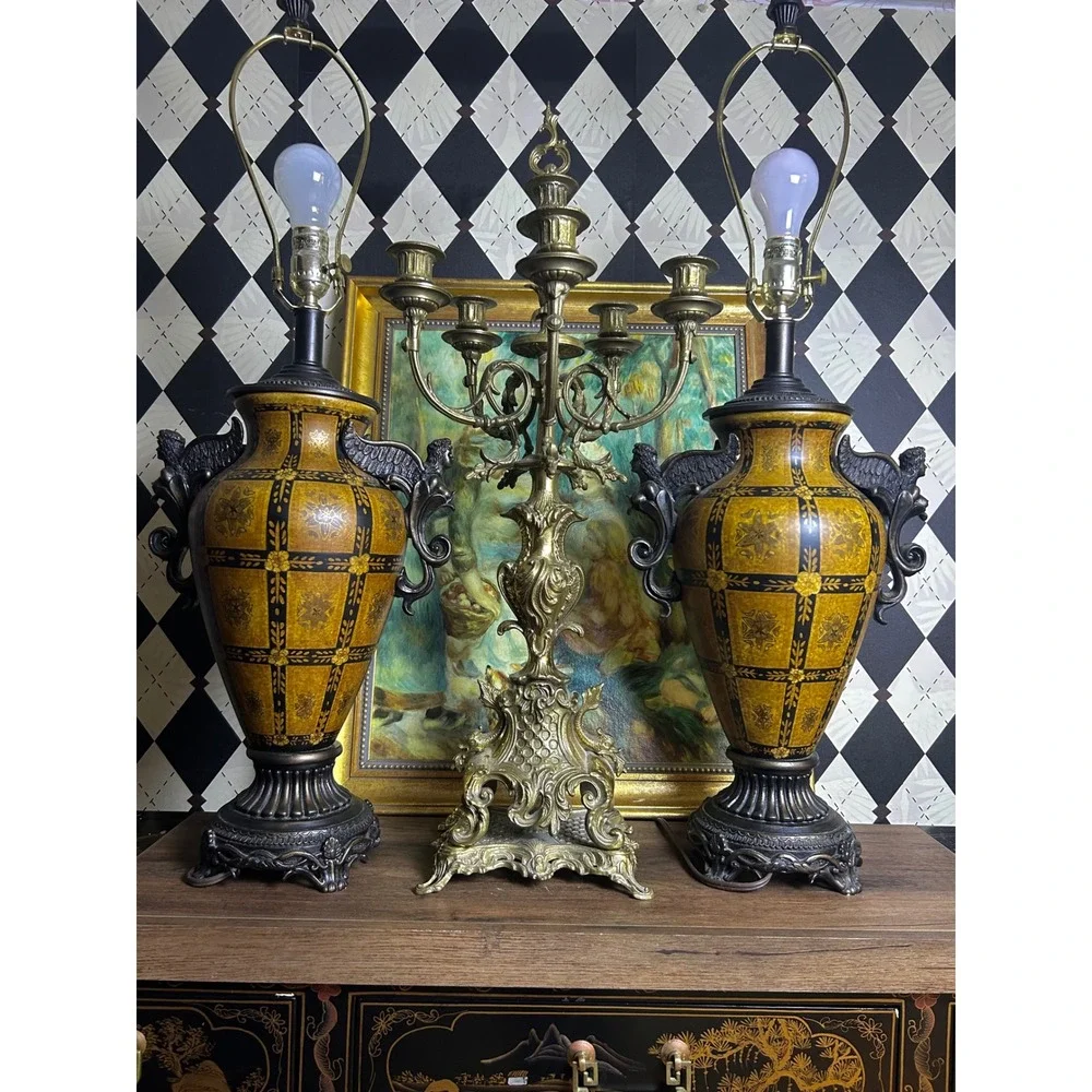 Vintage Figural Angel Table Lamps Pair Neoclassical Urn Hollywood Regency